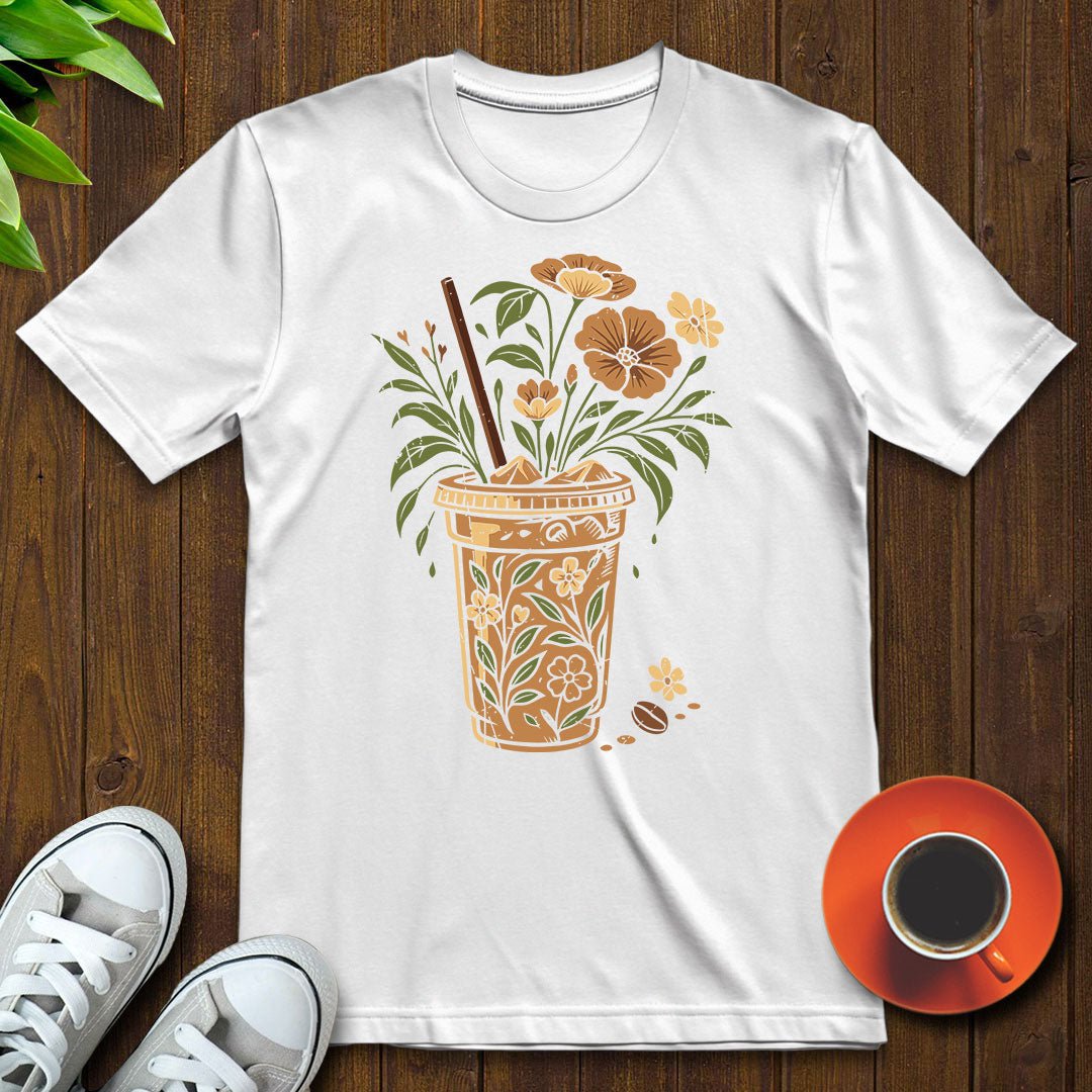 Floral coffee cup T-shirt - Witty Brews